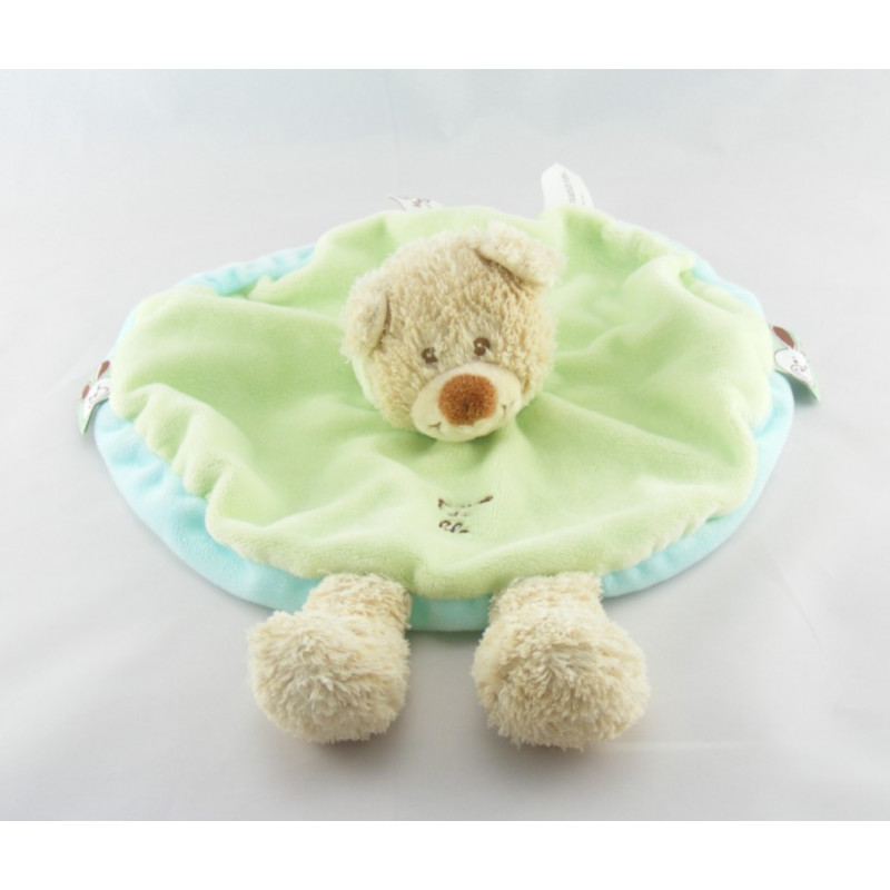Doudou plat ours déguisé en lapin vert blanc GRAIN DE BLE