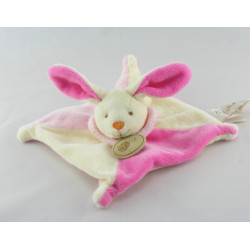 Doudou plat lapin rose blanc BABY NAT 