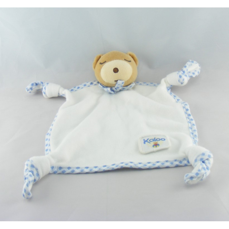 Doudou plat noeuds ours endormi vichy bleu Kaloo