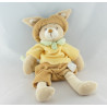 Doudou lapin jaune beige col vert fleur GERCA