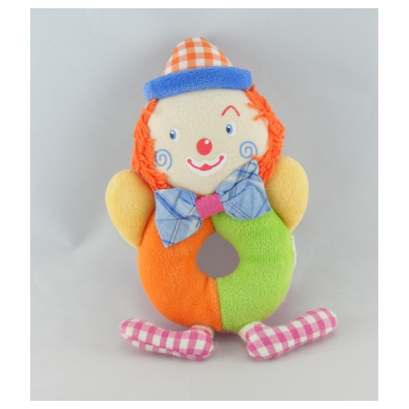 Doudou clown rose vert jaune bleu COROLLE 