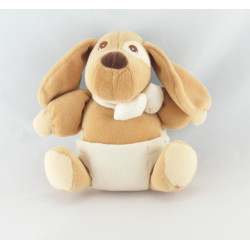 Doudou chien marron beige collier blanc PRISCILLA LARSEN