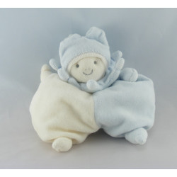 Doudou plat lutin arlequin blanc bleu PRISCILLA LARSEN