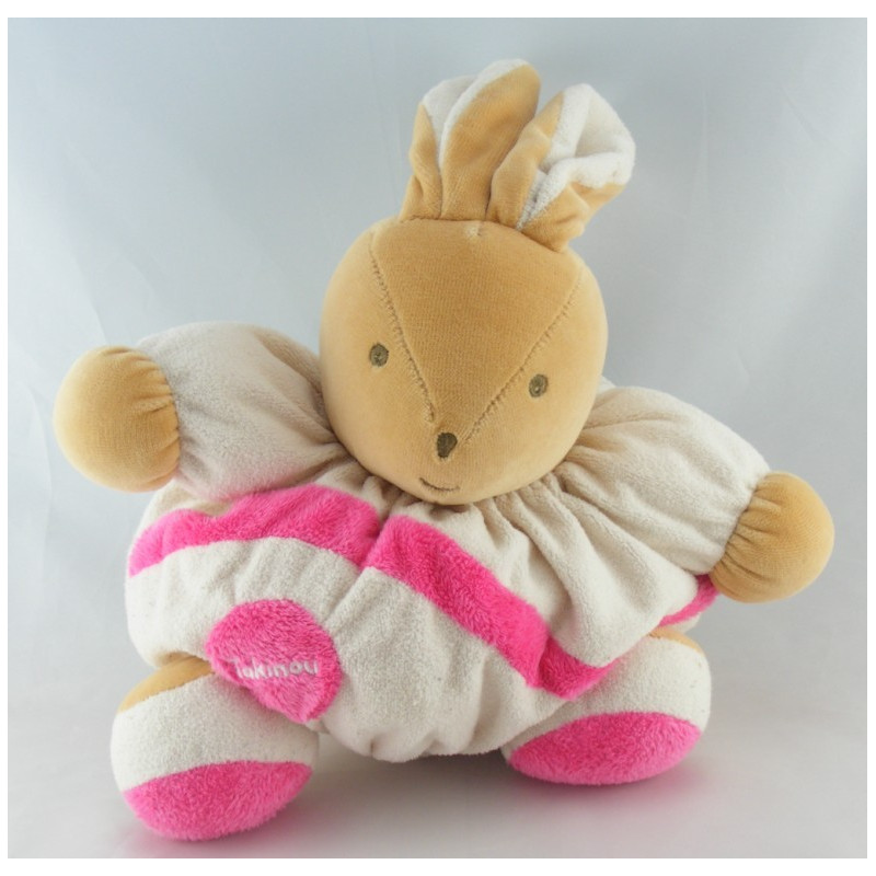 Doudou Lapin Boule patapouf rose fushia blanc Takinou