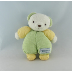 Doudou Ours vert écru carreaux capuche Nounours 