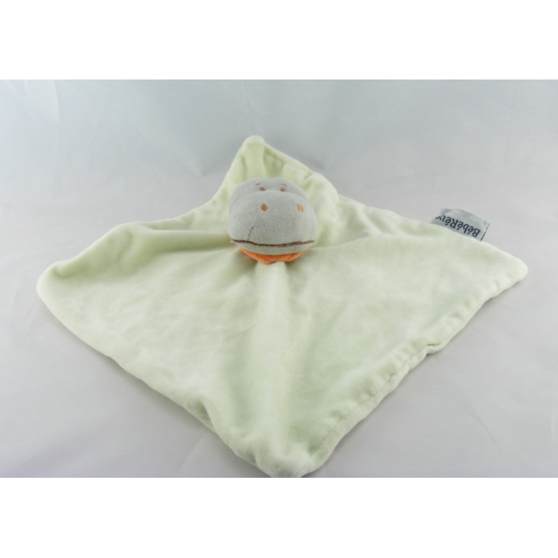 Doudou plat hippopotame gris vert INFLUX