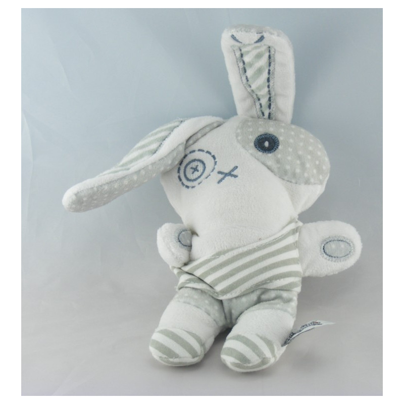 Doudou lapin blanc bleu TAPE A L'OEIL