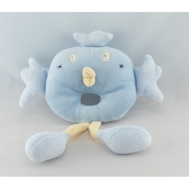 Doudou plat canard oiseau bleu couronne SUCRE D'ORGE