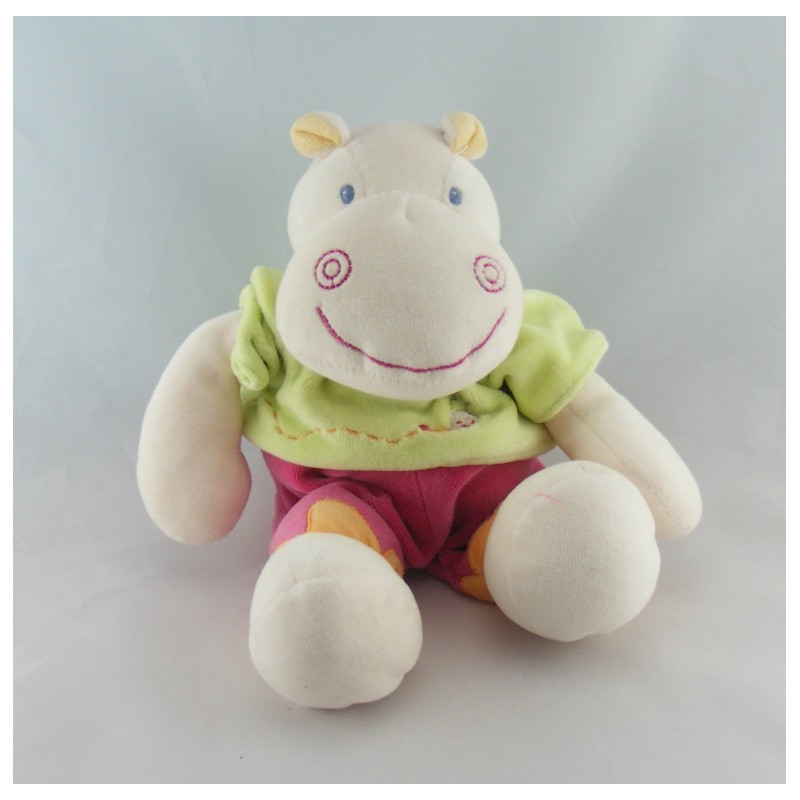Doudou hippopotame rose vert Hyppo et Flo KIABI 28 cm