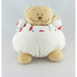 Doudou ours beige blanc rouge cerise NOUKIE'S 