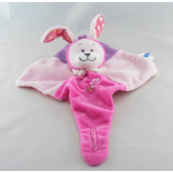 Doudou plat lapin rose fleurs vertes coeur TEX 