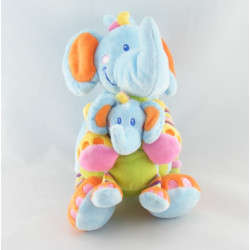 Doudou culbuto éléphant bleu vert noeuds NICOTOY
