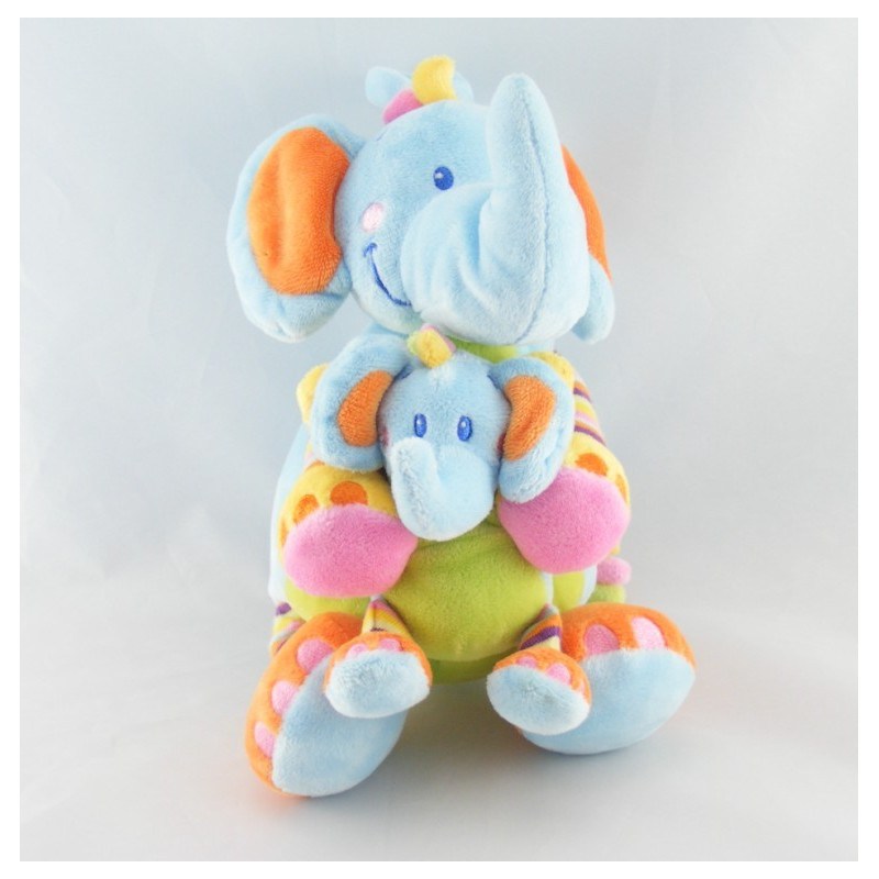 Doudou culbuto éléphant bleu vert noeuds NICOTOY