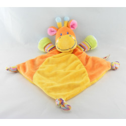 Doudou plat vache orange jaune oiseau MOTS D'ENFANTS