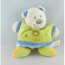 Doudou ours bleu vert jaune coeur NICOTOY  