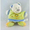 Doudou ours bleu vert jaune coeur NICOTOY  