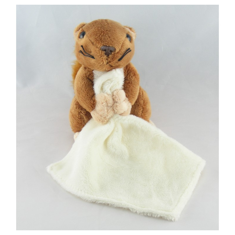 Doudou plat écureuil blanc marron CAISSE D'EPARGNE