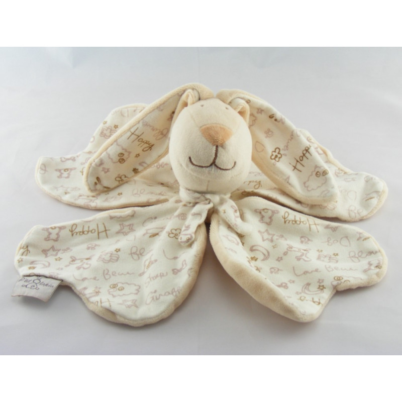 Doudou plat p'tit lapin beige Happy flower CMP