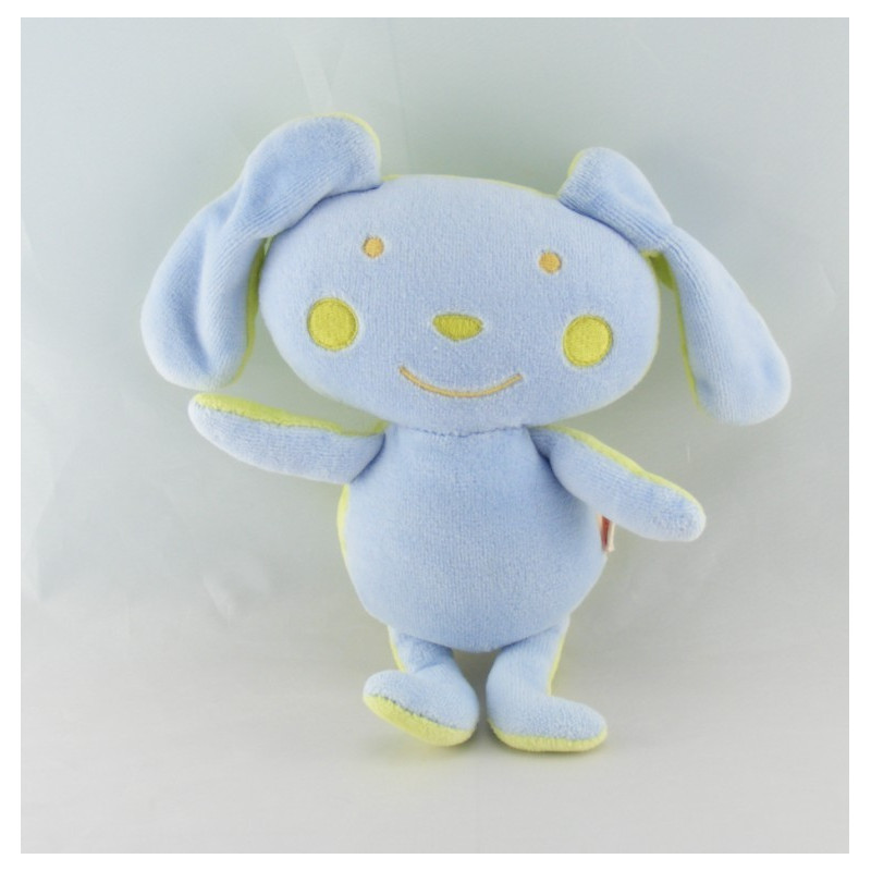 Doudou lapin bleu vert bonbon DPAM