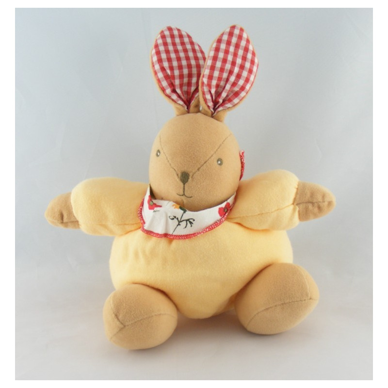 Doudou lapin rose hochet AJENA