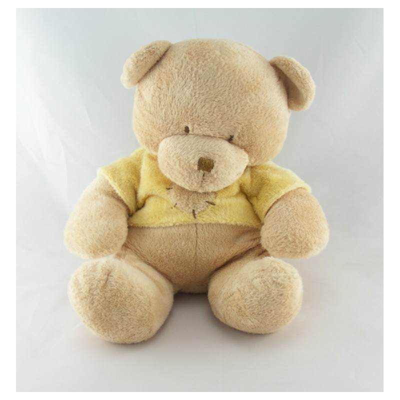 Doudou ours beige pull vert coeur NICOTOY