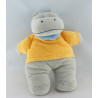 Doudou plat hippopotame gris orange BEBEREVE
