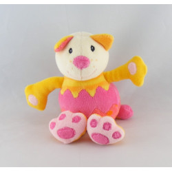 Doudou plat rond chat jaune rose dentition BABYSUN