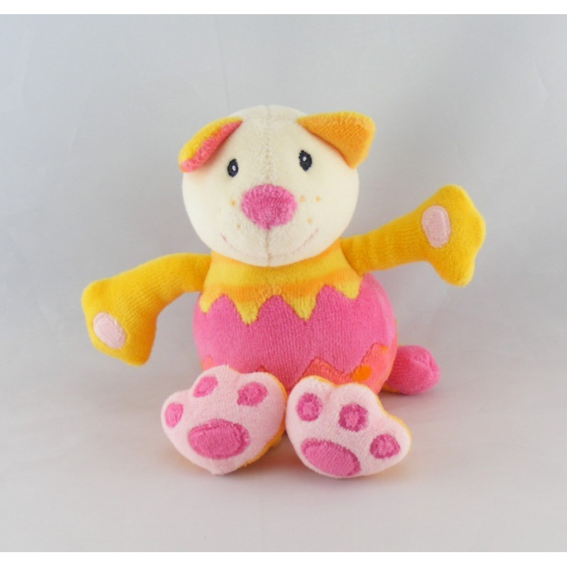 Doudou plat rond chat jaune rose dentition BABYSUN