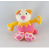 Doudou plat rond chat jaune rose dentition BABYSUN