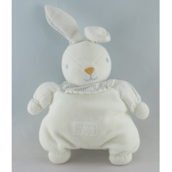 Doudou semi plat lapin blanc rayé bleu bavoir TARTINE ET CHOCOLAT