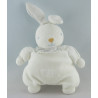 Doudou semi plat lapin blanc rayé bleu bavoir TARTINE ET CHOCOLAT