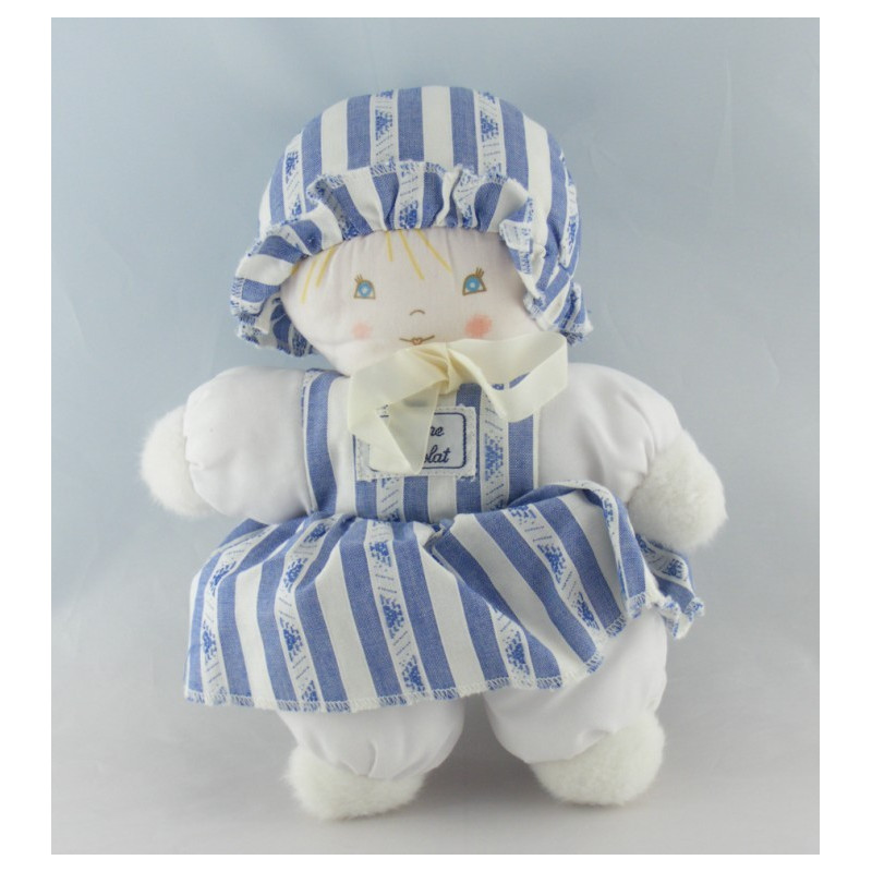 Doudou poupée lutin garçon rayé bleu TARTINE ET CHOCOLAT