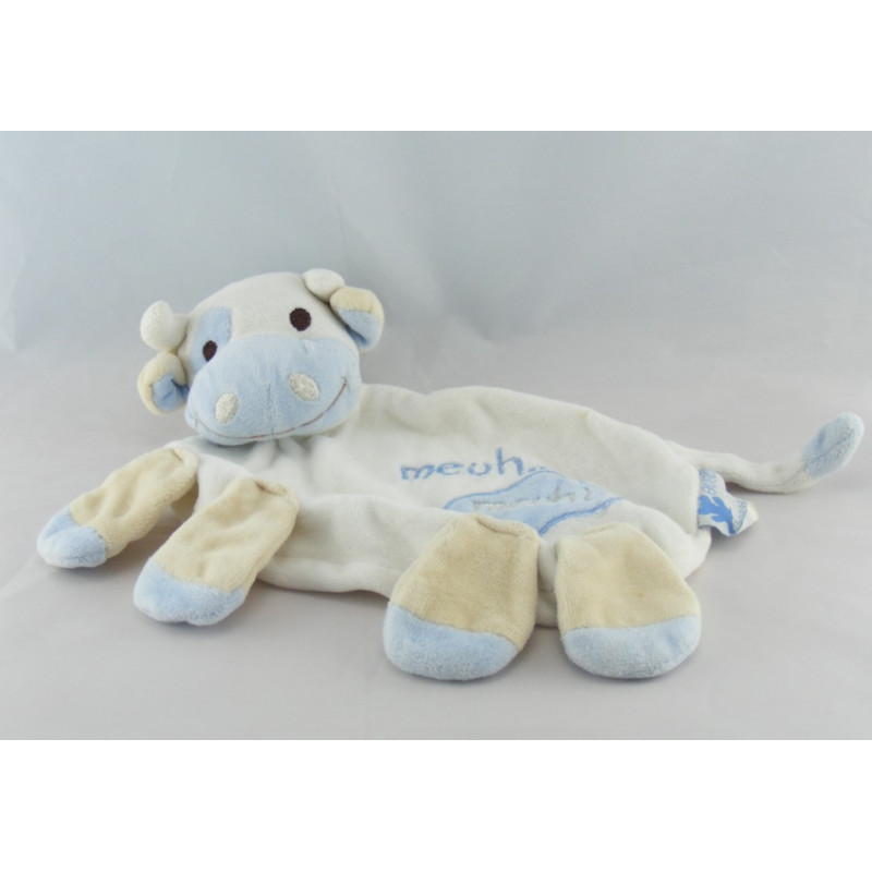 Doudou plat Vache Meuh ! bleu EVEIL ET TENDRESSE