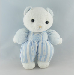 Doudou ours blanc salopette rayé bleu TARTINE ET CHOCOLAT