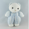 Doudou ours blanc salopette rayé bleu TARTINE ET CHOCOLAT