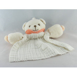 Doudou plat ours blanc rayé bleu TARTINE ET CHOCOLAT