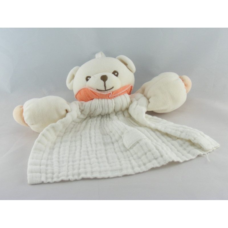 Doudou plat ours blanc rayé bleu TARTINE ET CHOCOLAT