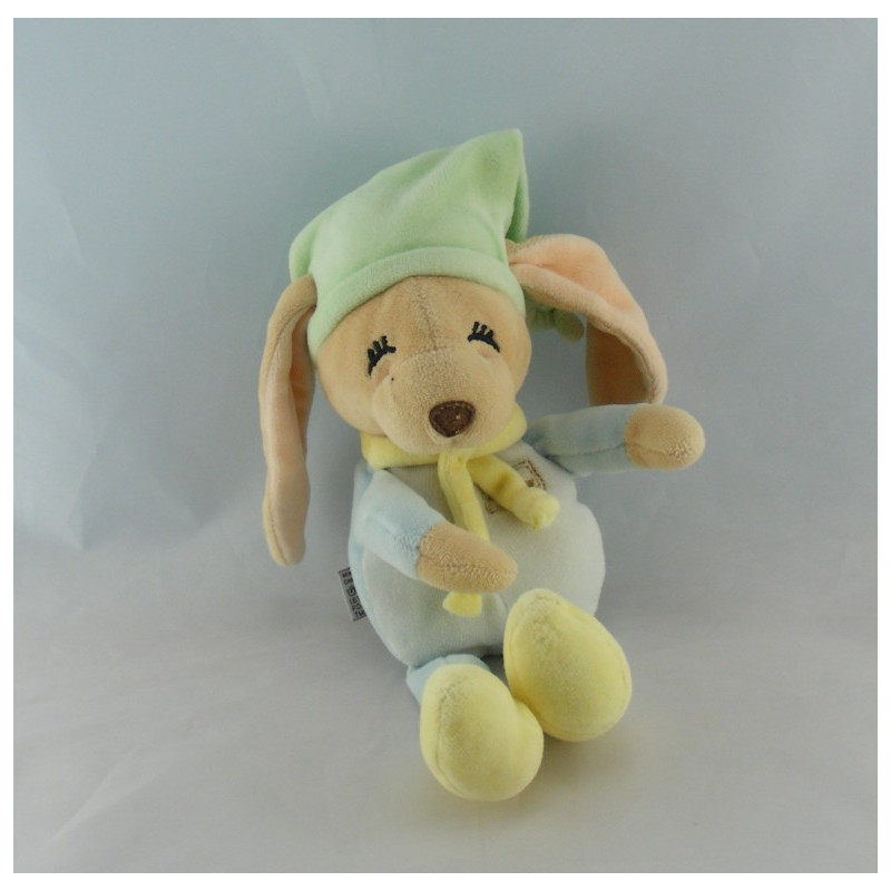 Doudou lapin chien Loulou bleu vert jaune ANNA CLUB PLUSH