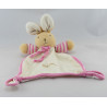 Doudou plat lapin rayé rose ecru TAKINOU