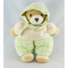 Doudou Ours vert écru carreaux capuche Nounours 