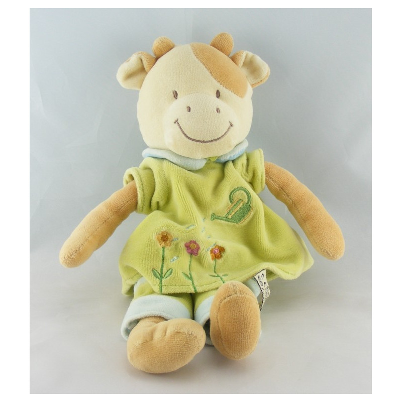 Doudou vache robe verte arrosoir MOTS D'ENFANTS