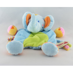 Doudou plat éléphant bleu vert noeuds NICOTOY