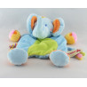 Doudou plat éléphant bleu vert noeuds NICOTOY