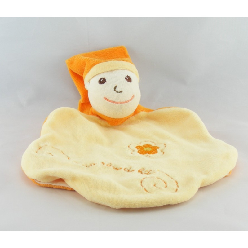 Doudou plat coeur lutin orange Un Rêve de Bébé