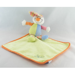 Doudou plat dentition lapin vert bleu TIAMO COLLECTION