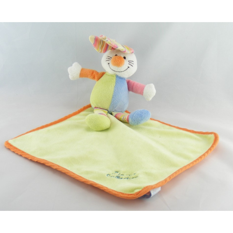 Doudou plat dentition lapin vert bleu TIAMO COLLECTION