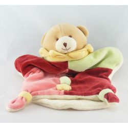 Doudou et compagnie plat ours arlequin bordeaux rose mouchoir