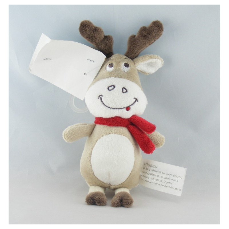 Doudou plat rond cerf elan renne jaune PETIT KIMBALOO