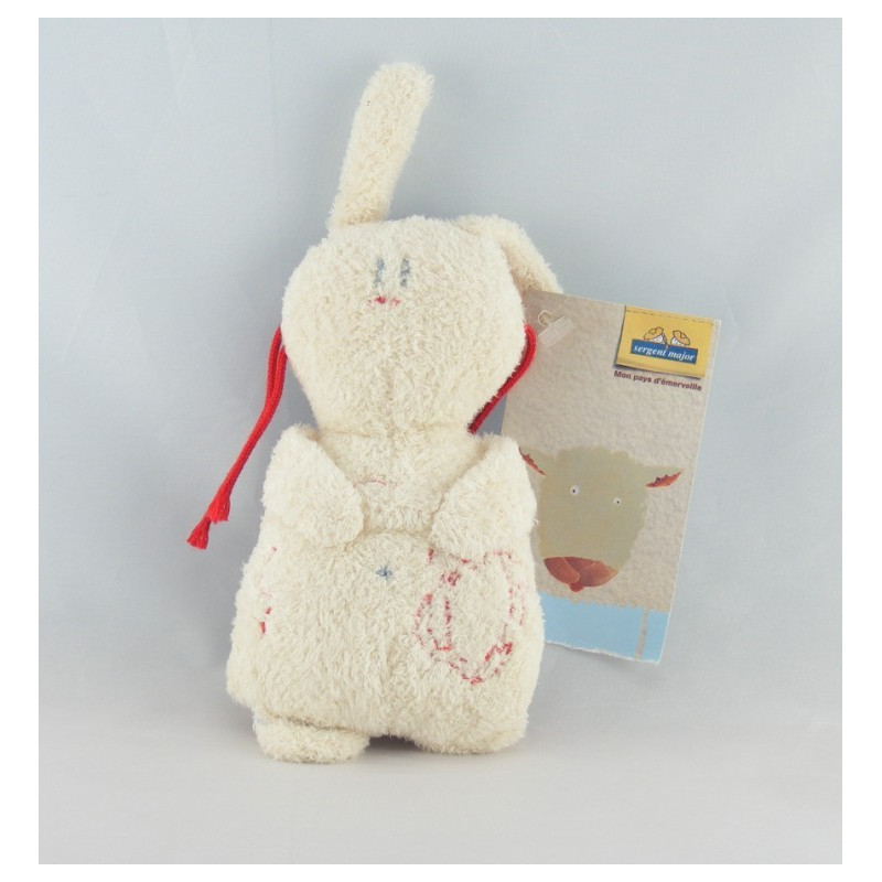 Doudou lapin blanc yeux boutons coeur SERGENT MAJOR