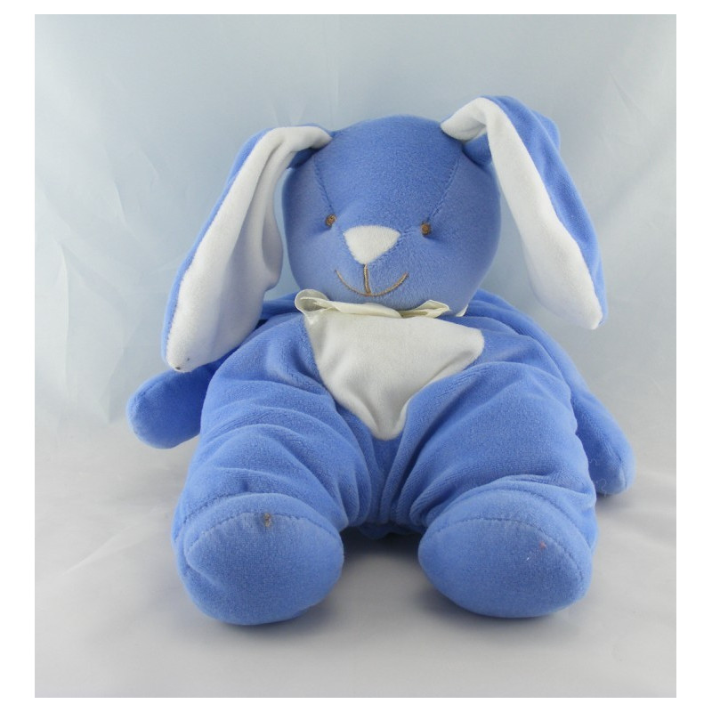 Doudou lapin bleu au ventre blanc Bengy 36 cm